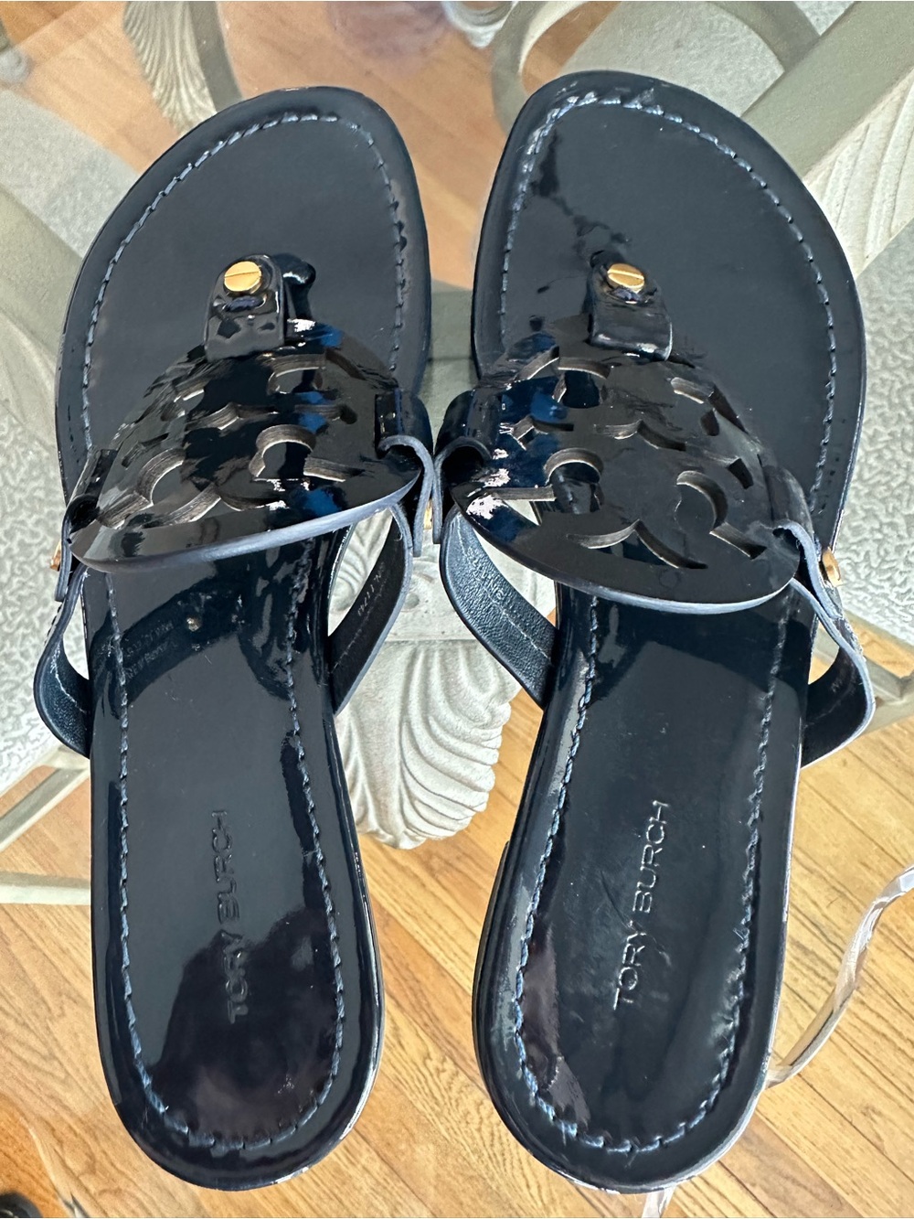 Tory Burch Miller Patent Sandals Navy, 6.5